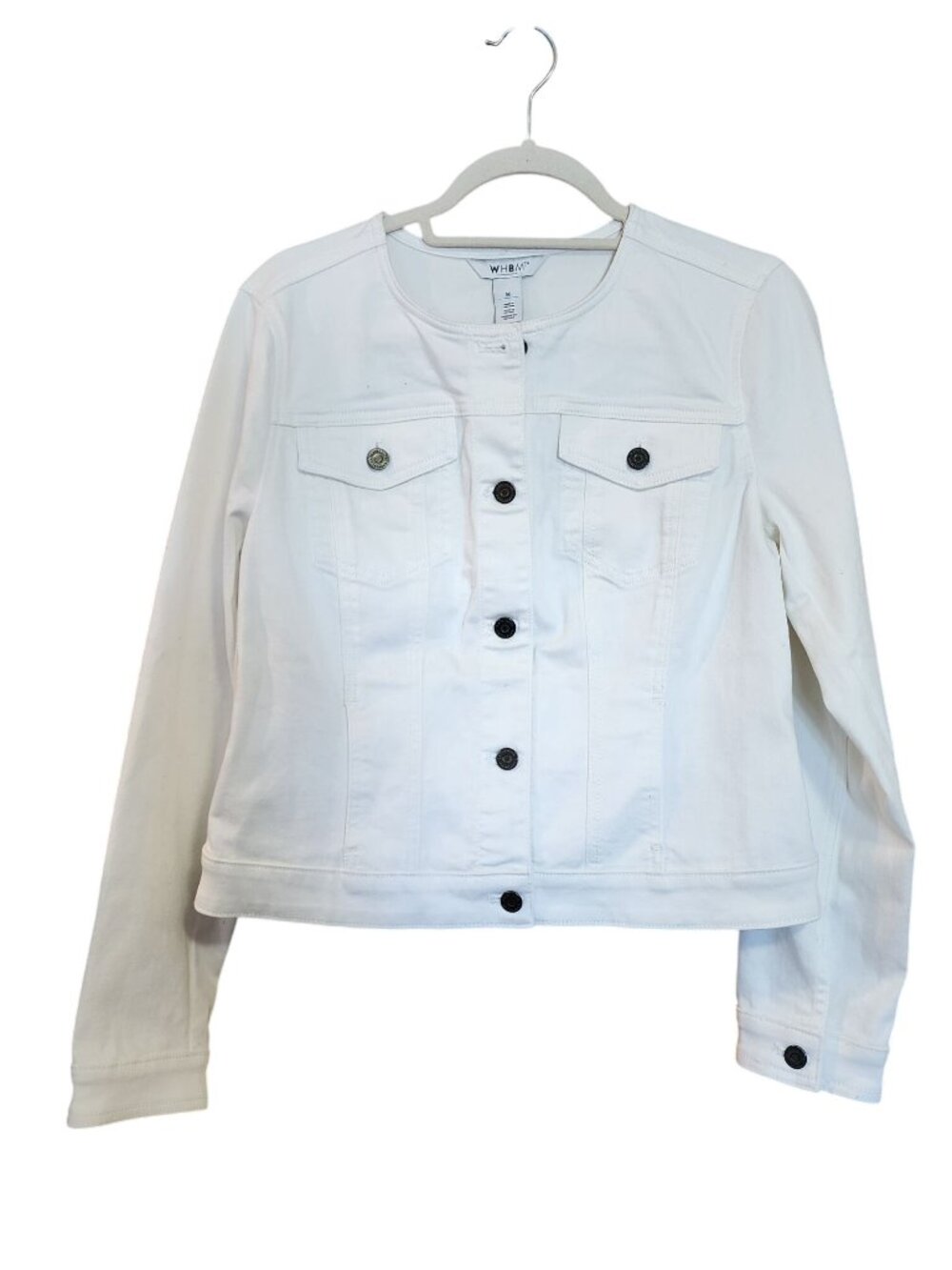 WHBM Collarless White Denim Jean Jacket Fitted Womens Size M
